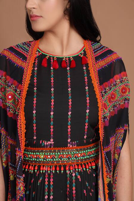 Preeti S Kapoor_Black Round Draped Dress With Jacket _at_Aza_Fashions