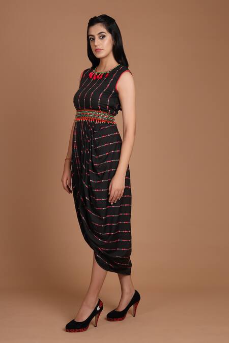 Shop_Preeti S Kapoor_Black Round Draped Dress With Jacket _Online_at_Aza_Fashions