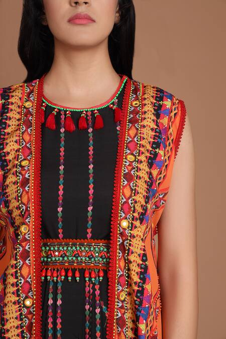 Preeti S Kapoor_Black Round Draped Dress With Jacket _at_Aza_Fashions