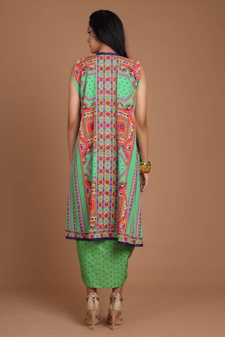Preeti S Kapoor Printed Draped Dress with Cape 