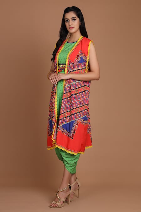 Preeti S Kapoor Printed Draped Dress with Cape 