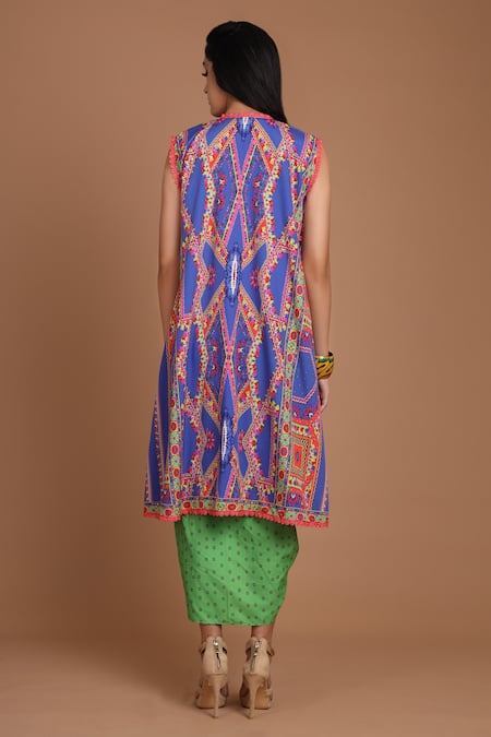 Preeti S Kapoor Printed Draped Dress with Cape 