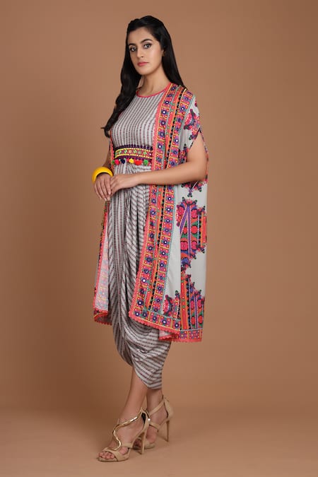 Preeti S Kapoor Printed Draped Dress with Cape 