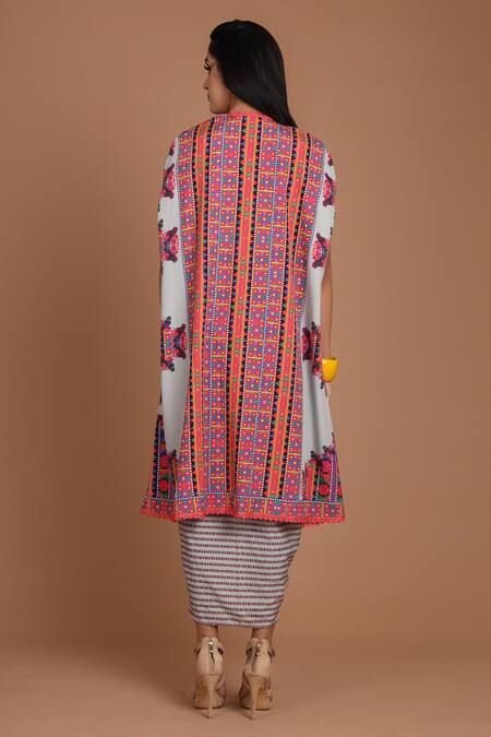 Preeti S Kapoor Printed Draped Dress with Cape 