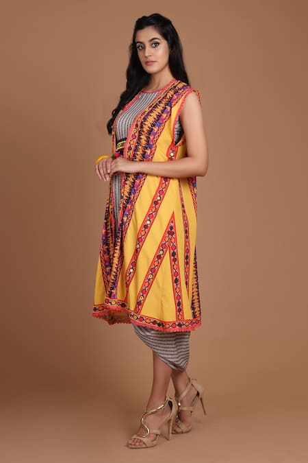 Preeti S Kapoor Printed Draped Dress with Cape 