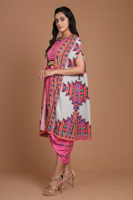 Preeti S Kapoor Printed Draped Dress with Cape 