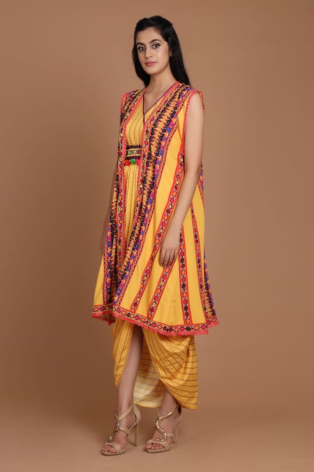 Preeti S Kapoor Printed Draped Dress with Cape 