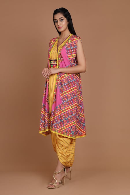 Preeti S Kapoor Printed Draped Dress with Cape 