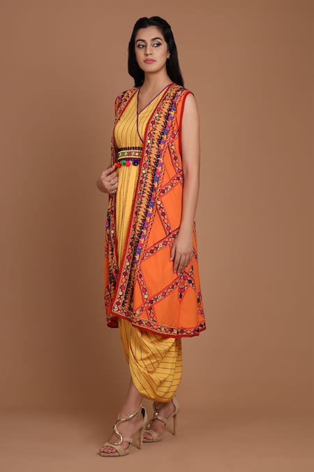 Preeti S Kapoor Printed Draped Dress with Cape 