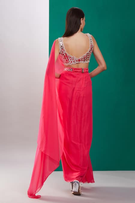 Preeti S Kapoor Draped Saree With Mirror Work Blouse 