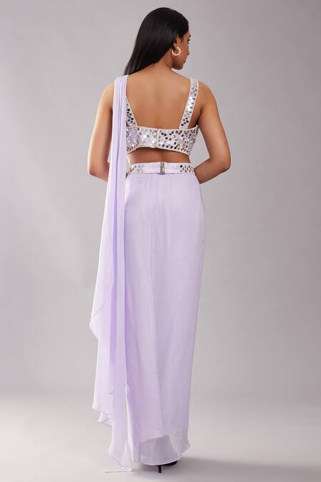 Shop Preeti S Kapoor Purple Georgette, Dupion Mirror, Pearl Sweetheart Draped Saree With Work Blouse at Aza Fashions Shop_Preeti S Kapoor_Purple Georgette, Dupion Mirror, Pearl Sweetheart Draped Saree With Work Blouse_at_Aza_Fashions