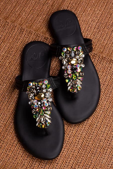 Shop PHENOMINAAL Black Hand Embroidered Flat Sandals at Aza Fashions Shop_PHENOMINAAL_Black Hand Embroidered Flat Sandals _at_Aza_Fashions