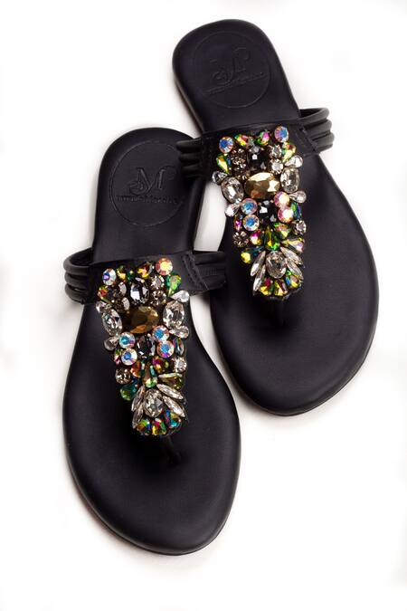 PHENOMINAAL Black Hand Embroidered Flat Sandals Online at Aza Fashions PHENOMINAAL_Black Hand Embroidered Flat Sandals _Online_at_Aza_Fashions