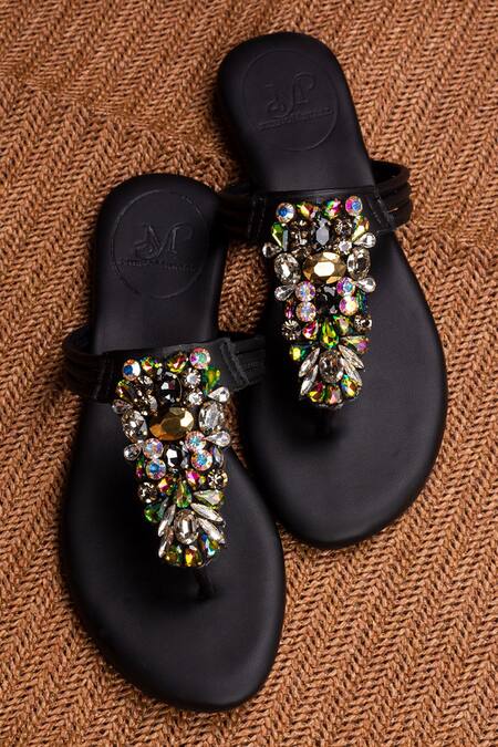 Shop PHENOMINAAL Black Hand Embroidered Flat Sandals Online at Aza Fashions Shop_PHENOMINAAL_Black Hand Embroidered Flat Sandals _Online_at_Aza_Fashions