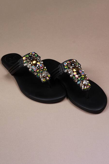 PHENOMINAAL Black Hand Embroidered Flat Sandals at Aza Fashions PHENOMINAAL_Black Hand Embroidered Flat Sandals _at_Aza_Fashions