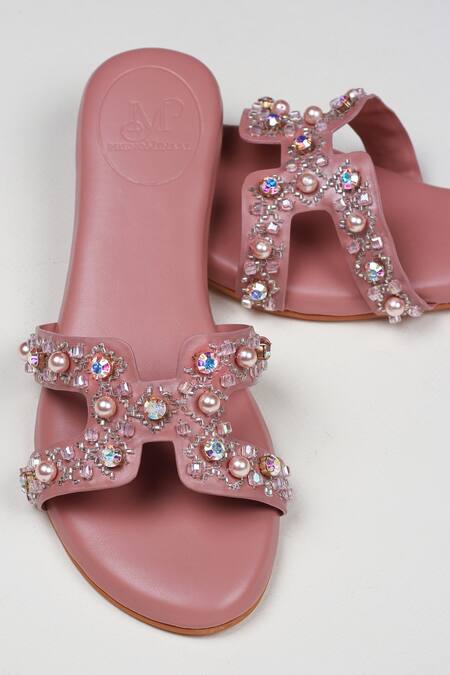 Buy_PHENOMINAAL_Pink Embroidered Rose Flat Sandals _Online_at_Aza_Fashions