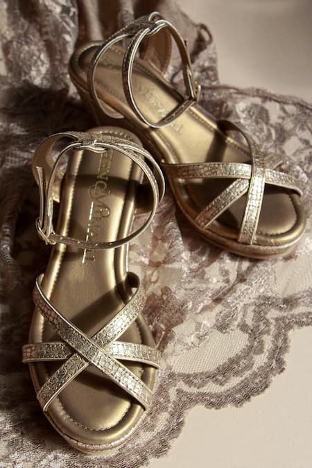 PHENOMINAAL Gold Double Cushioned Wedge Heels 