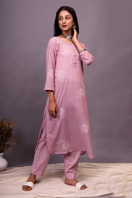 Buy Pink Cotton Printed Floral V Neck Mio Kurta For Women by Pants and  Pajamas Online at Aza Fashions.