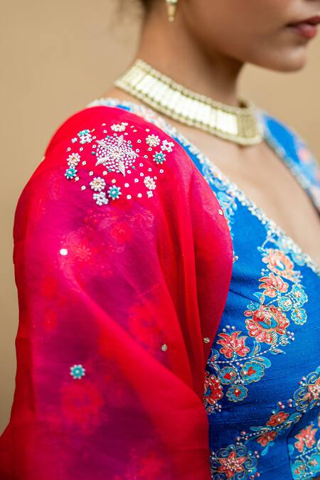 Pita Nila Multi Color Raw , Cotton Satin, Bangalore V Printed Lehenga Set Online at Aza Fashions Pita Nila_Multi Color Raw , Cotton Satin, Bangalore V Printed Lehenga Set _Online_at_Aza_Fashions