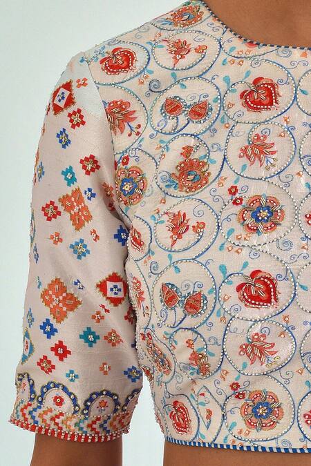 Pita Nila Blue Raw , Soft Round Printed Saree With Blouse Online at Aza Fashions Pita Nila_Blue Raw , Soft Round Printed Saree With Blouse _Online_at_Aza_Fashions