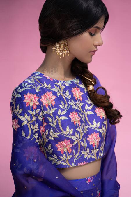 Buy Pita Nila Purple Raw , Satin Organza Round Printed Lehenga Set Online at Aza Fashions Buy_Pita Nila_Purple Raw , Satin Organza Round Printed Lehenga Set _Online_at_Aza_Fashions