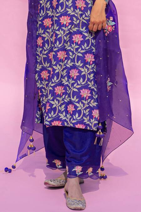 Pita Nila Purple Cotton , Mulmul, Organza Printed Kurta Set Online at Aza Fashions Pita Nila_Purple Cotton , Mulmul, Organza Printed Kurta Set _Online_at_Aza_Fashions