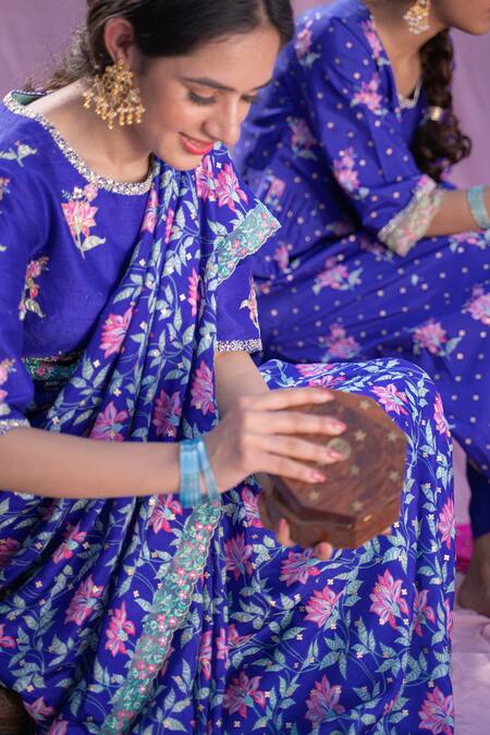 Shop Pita Nila Purple Raw , Satin Organza Round Printed Saree With Blouse at Aza Fashions Shop_Pita Nila_Purple Raw , Satin Organza Round Printed Saree With Blouse _at_Aza_Fashions