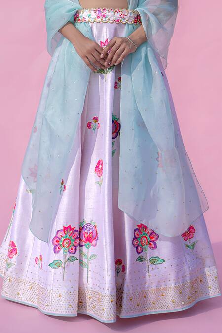 Pita Nila Grey Raw , Satin Organza V Neck Embroidered Lehenga Set Online at Aza Fashions Pita Nila_Grey Raw , Satin Organza V Neck Embroidered Lehenga Set _Online_at_Aza_Fashions