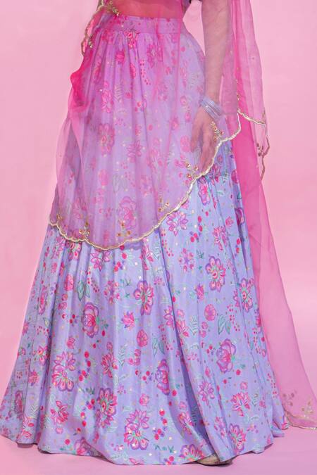 Pita Nila Purple Raw , Habutai , Organza Round Printed Lehenga Set Online at Aza Fashions Pita Nila_Purple Raw , Habutai , Organza Round Printed Lehenga Set _Online_at_Aza_Fashions