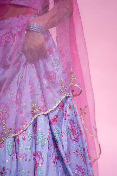 Buy Pita Nila Purple Raw , Habutai , Organza Round Printed Lehenga Set Online at Aza Fashions Buy_Pita Nila_Purple Raw , Habutai , Organza Round Printed Lehenga Set _Online_at_Aza_Fashions