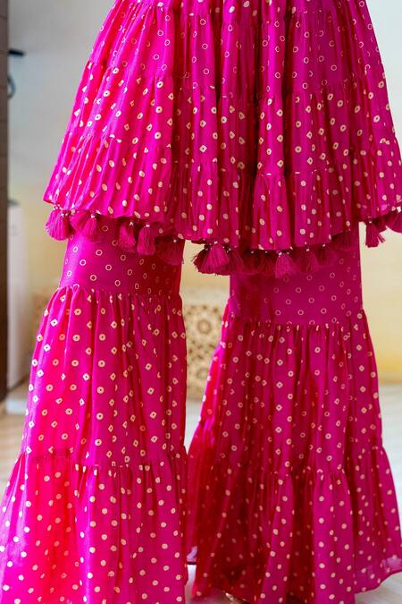 Surily G_Pink Chanderi Bandhani Pattern Sharara_Online_at_Aza_Fashions