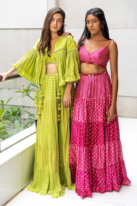 Shop Surily G Green Cotton Cutwork, Floral Open Short Jacket at Aza Fashions Shop_Surily G_Green Cotton Cutwork, Floral Open Short Jacket _at_Aza_Fashions