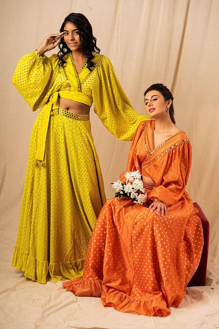 Shop_Surily G_Yellow Cotton Embroidered Floral Cutwork Skirt  _Online_at_Aza_Fashions