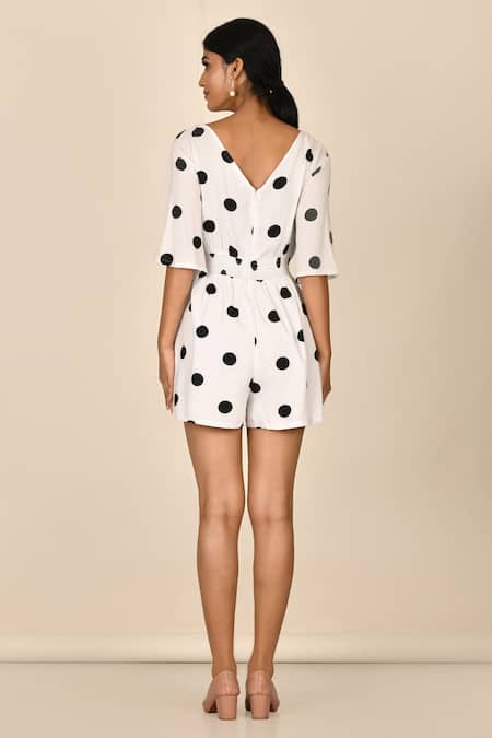 Buy Aryavir Malhotra White Rayon Polka Dot Print Playsuit Online