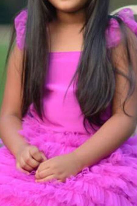 Coco_Purple Tulle, Crepe Layered Lehenga Set_Online_at_Aza_Fashions