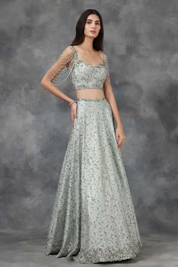 Buy Pooja Peshoria Blue Net, Habutai Silk Embellished Bridal Lehenga Set Online at Aza Fashions Buy_Pooja Peshoria_Blue Net, Habutai Silk Embellished Bridal Lehenga Set _Online_at_Aza_Fashions
