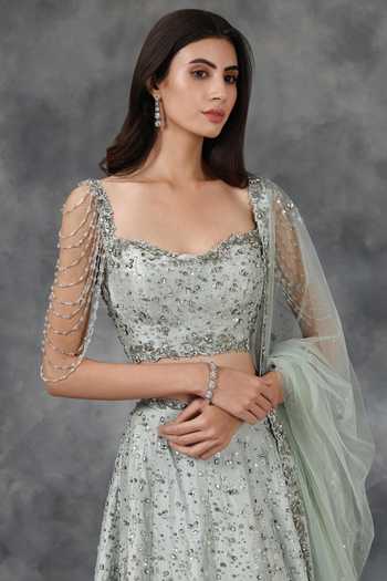 Shop Pooja Peshoria Blue Net, Habutai Silk Embellished Bridal Lehenga Set Online at Aza Fashions Shop_Pooja Peshoria_Blue Net, Habutai Silk Embellished Bridal Lehenga Set _Online_at_Aza_Fashions