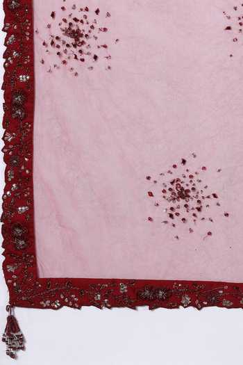 Pooja Peshoria_Maroon Silk, Net Embellished Bridal Lehenga Set _at_Aza_Fashions