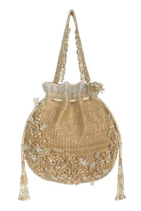 Lovetobag_Gold Embellished Esme Bead Potli _Online_at_Aza_Fashions