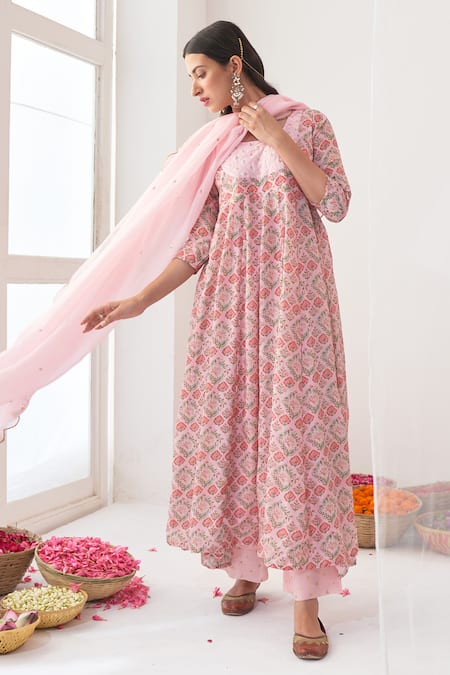 Negra Elegante Peony Printed Anarkali Set 