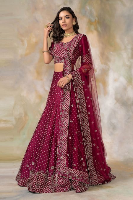 Buy Rani Pink Dori Work Velvet Lehenga Choli With Double Dupatta Online At  Zeel Clothing