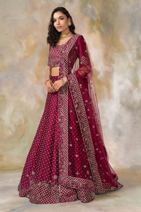 Buy Pooja Peshoria Purple Raw Silk, Net Boat Embroidered Bridal Lehenga Set Online at Aza Fashions Buy_Pooja Peshoria_Purple Raw Silk, Net Boat Embroidered Bridal Lehenga Set _Online_at_Aza_Fashions