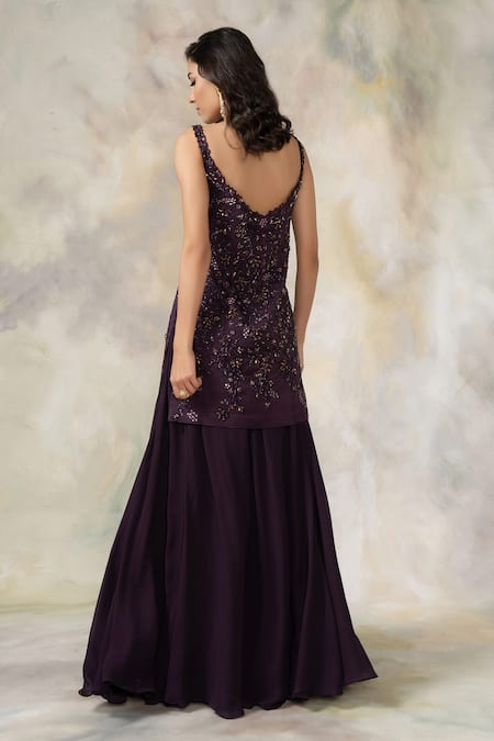 Shop Pooja Peshoria Purple Silk Boat Embellished Kurta Set at Aza Fashions Shop_Pooja Peshoria_Purple Silk Boat Embellished Kurta Set _at_Aza_Fashions