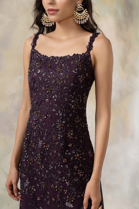 Shop Pooja Peshoria Purple Silk Boat Embellished Kurta Set Online at Aza Fashions Shop_Pooja Peshoria_Purple Silk Boat Embellished Kurta Set _Online_at_Aza_Fashions