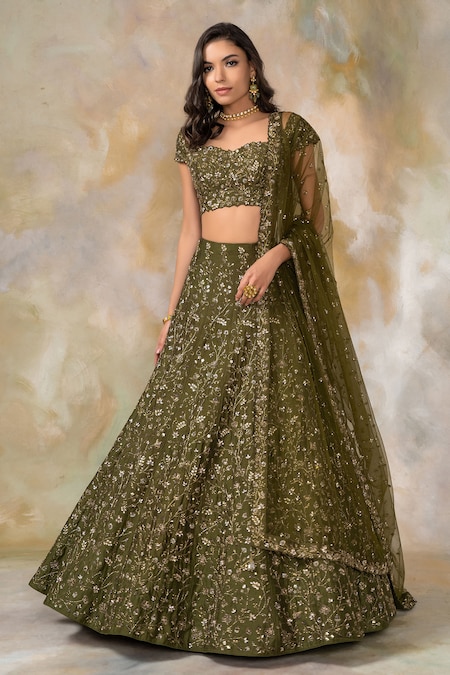 Trendy Olive Green Velvet Lehenga Choli Buy Now – Joshindia