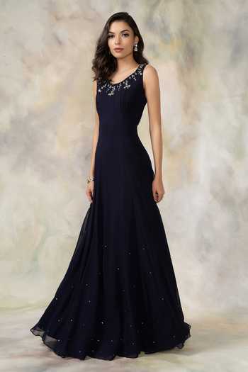 Pooja Peshoria Black Net, Georgette Round Embellished Anarkali With Dupatta Online at Aza Fashions Pooja Peshoria_Black Net, Georgette Round Embellished Anarkali With Dupatta _Online_at_Aza_Fashions