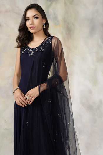 Buy Pooja Peshoria Black Net, Georgette Round Embellished Anarkali With Dupatta Online at Aza Fashions Buy_Pooja Peshoria_Black Net, Georgette Round Embellished Anarkali With Dupatta _Online_at_Aza_Fashions