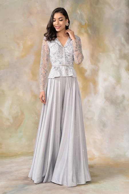Pooja Peshoria Embellished Peplum Top & Palazzo Set 