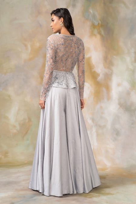 Pooja Peshoria Embellished Peplum Top & Palazzo Set 