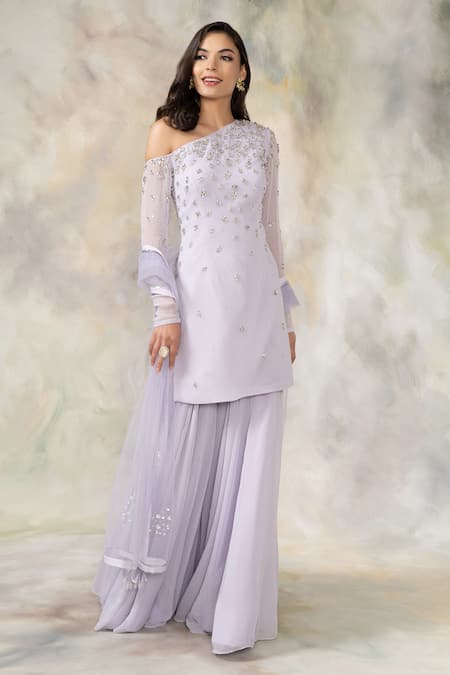 Pooja Peshoria Embellished One Shoulder Kurta Set 